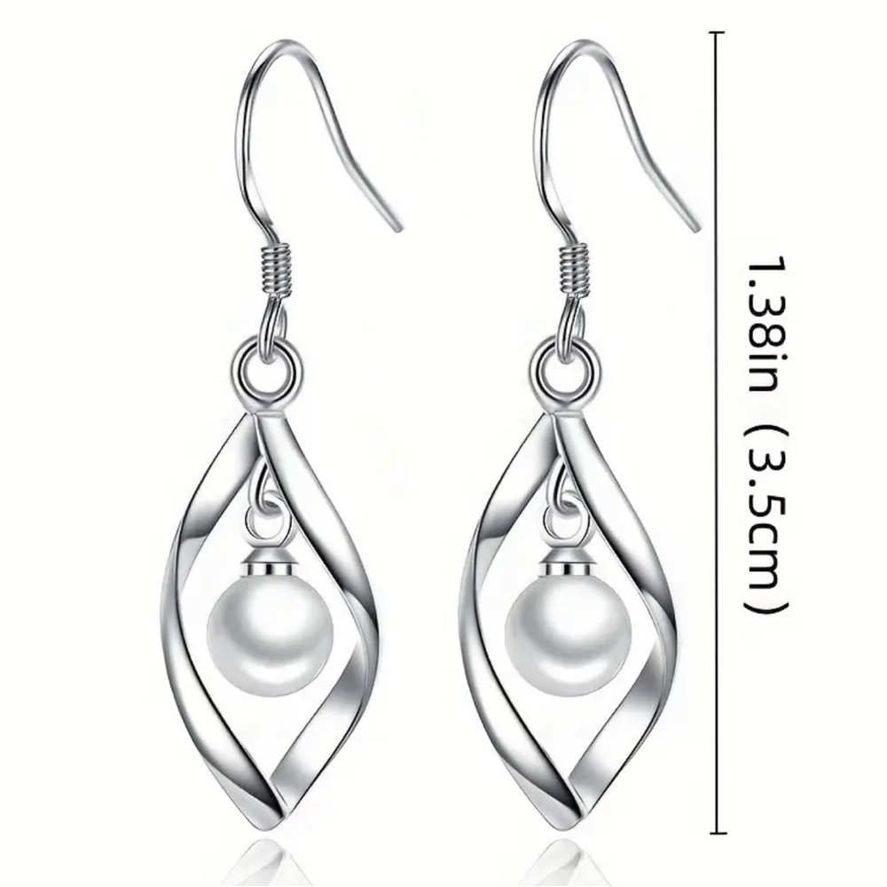 Stunning Pearl Drop Earrings - Fashion Earrings for Women - Silvery Plated - Picture 4 of 5